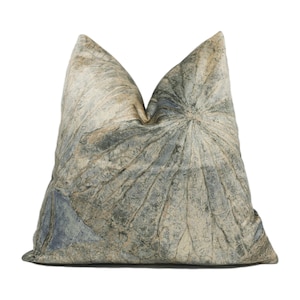Zoffany - Taisho - Fossil - Lavish Lotus Leaf Velvet Designer Cushion Cover - Luxury Modern Throw Pillow - Handmade High End Home Decor