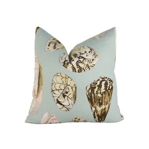 Scalamandre - Coquina - Multi on Sea Blue - Stunning Sea Shells Designer Cushion Cover - Luxury Throw Pillow - Handmade Home Decor