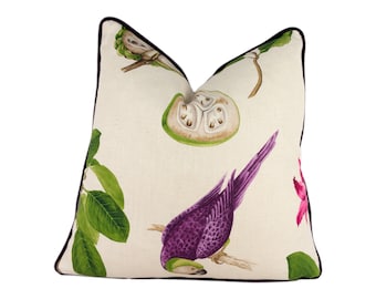 Sanderson - Capuchins - Boysenberry - Cushion Cover Contrast Piped Throw Pillow Designer Home Decor