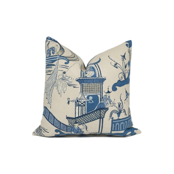 Sanderson Pagoda River Indigo Blue Vintage Asian