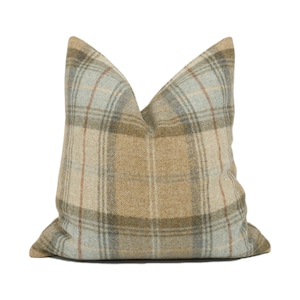 Abraham Moon - Stroud - Eau De Nil - 100% Wool Cushion Cover - Designer Plaid Pillow Cover - Handmade Custom Abraham Moon Pillow