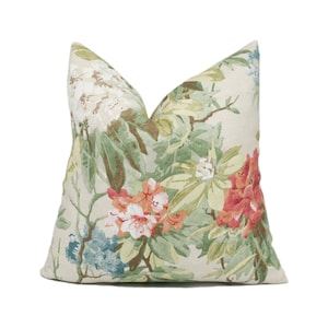 Colefax and Fowler - Mereworth - Tomato / Olive - Beautiful Delicate Floral Cushion Cover - Handmade Throw Pillow - Designer Home Décor