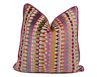 Clarke & Clarke - Orpheus - Magenta / Peacock - Fun Urban Geometric Cut Velvet Designer Cushion Cover - Luxury Throw Pillow - Handmade Home