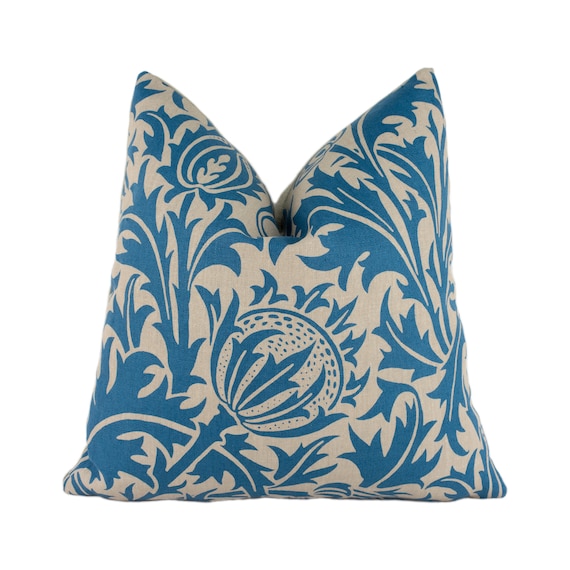 William Morris Thistle Indigo Linen Stunning Classic English  Designer Cushion Cover Home Décor Throw Pillow