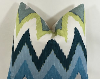 Martyn Lawrence Bullard for Schumacher - Adras Ikat - Sky - Stylish Ottoman Chic Designer Cushion Cover - Handmade Throw Pillow - Home Decor