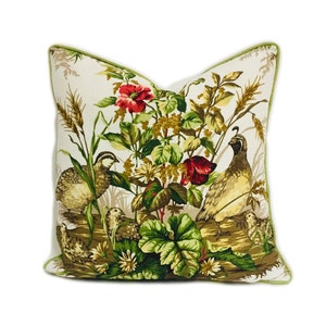 Scalamandre - Edwin&#39;s Covey - Multi on White - Traditional Quail Family Designer Cushion Cover - Luxury Throw Pillow - Handmade Home Decor