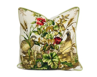 Scalamandre - Edwin&#39;s Covey - Multi on White - Traditioneller Quail Family Designer Kissenbezug - Handgefertigtes Wohndekor