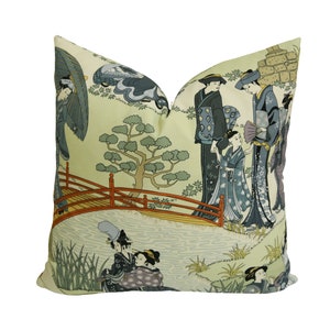 Manuel Canovas - Geishas - Indigo - Intricate Japanese Garden Designer Cushion Cover - Handmade Throw Pillow - Designer Home Decor