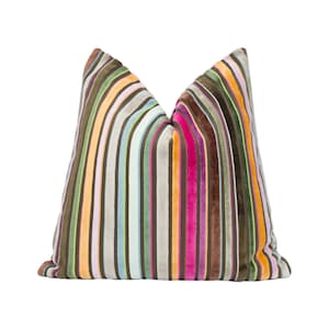 GP & J Baker - Cardinal Stripe - Jewel - Funky Striped Velvet Cushion Cover Handmade Throw Pillow Designer Home Décor