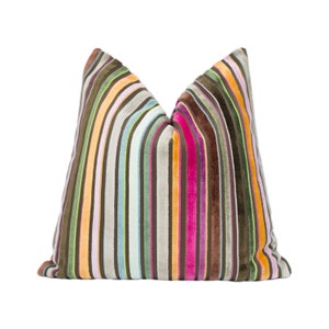 GP & J Baker - Cardinal Stripe - Jewel - Funky Unique Colourful Stripe Velvet Designer Cushion Cover Luxury Throw Pillow Handmade Home Décor