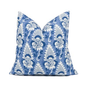 Anna French x Thibaut - Cornwall - Blue - Georgian Botanical Paisley Designer Cushion Cover - Luxury Block Print Throw Pillow - Handmade
