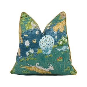 Sanderson - Pamir Garden - Teal - Persian Garden Animal Kingdom Oasis Designer Cushion Cover - Luxury Throw Pillow - Handmade Home Decor