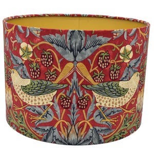 William Morris - Strawberry Thief - Crimson / Slate - Golden Lampshade - Ceiling Shade Stunning Handmade Classic Morris Designer Lamp