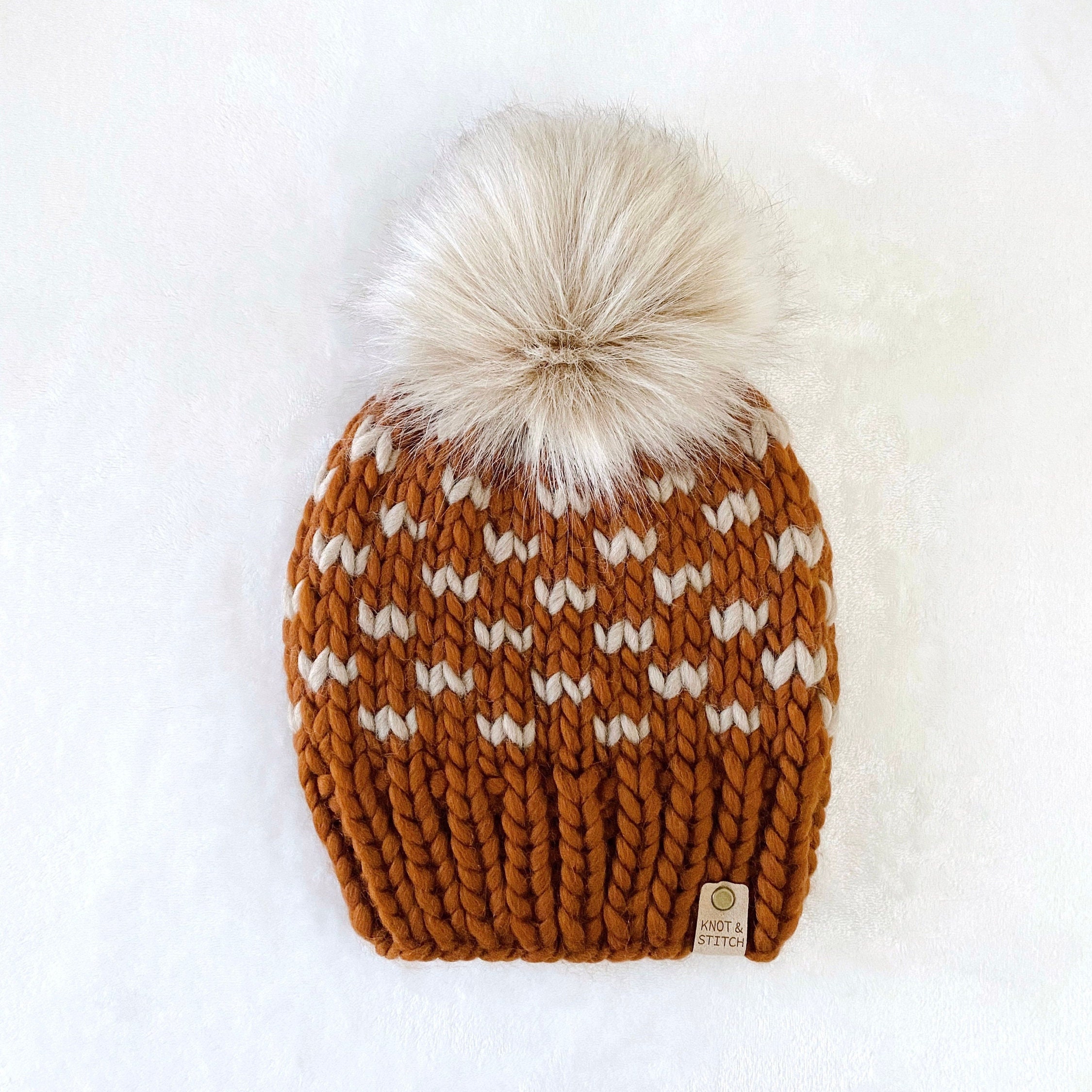 Luxury Knit Beanie The Mila Beanie Faux Fur Pom Pom Adult Size Knit Beanie — Knot