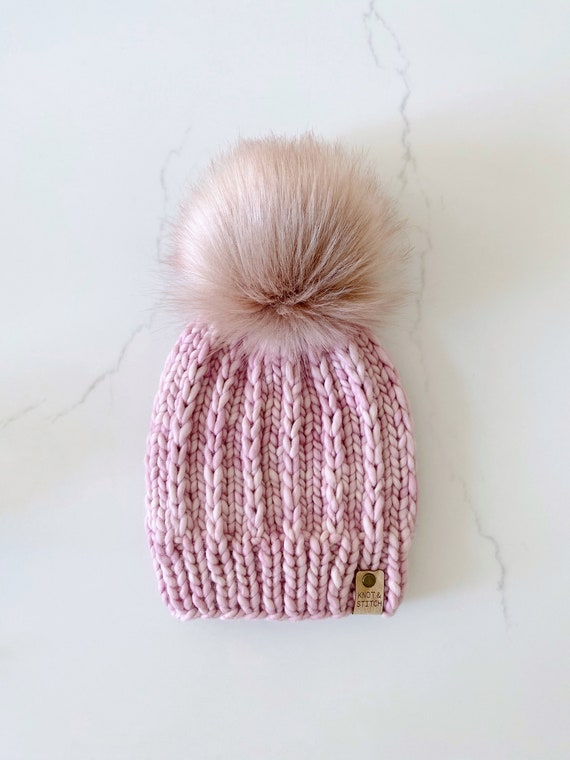 COPY - Aspen cashmere fur Pom beanie pink and cream Strawberry & Cream Cashmere Double Pom Pom Beanie Hat – LOOK  main image 3