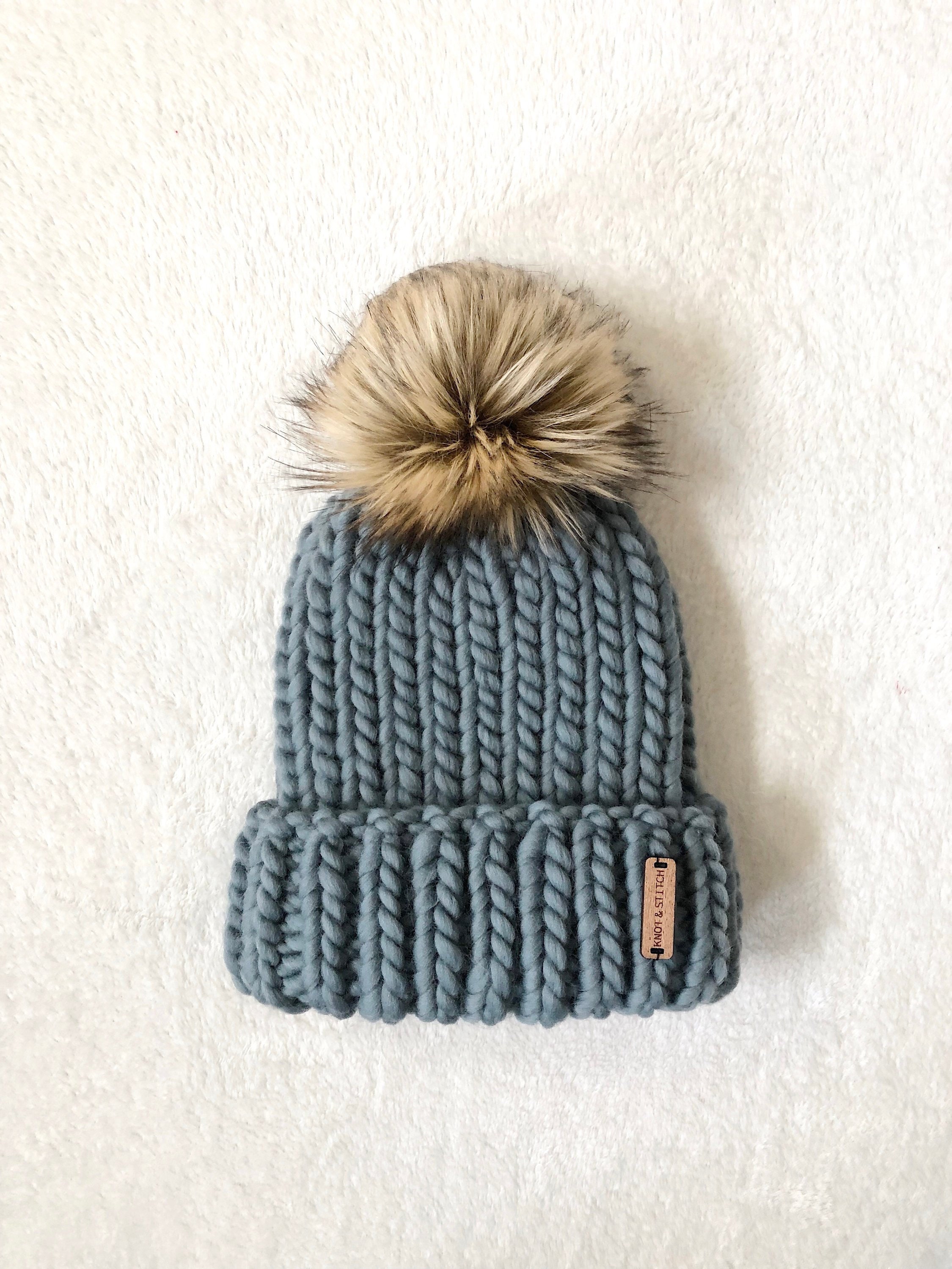 Luxury Knit Beanie The Dawson Beanie Faux Fur Pom Lead Adult