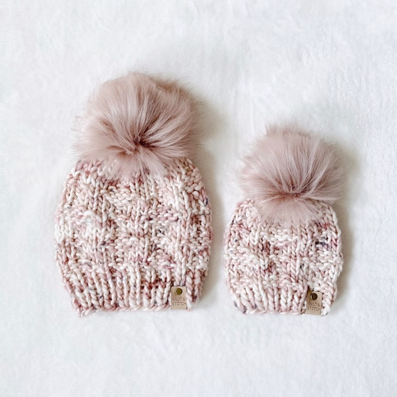 Mommy & Me Double Pom Pom Luxury Beanie Set Amazon.com: SJIAO Mommy and Me Hats Set Women Baby Boys  main image 4