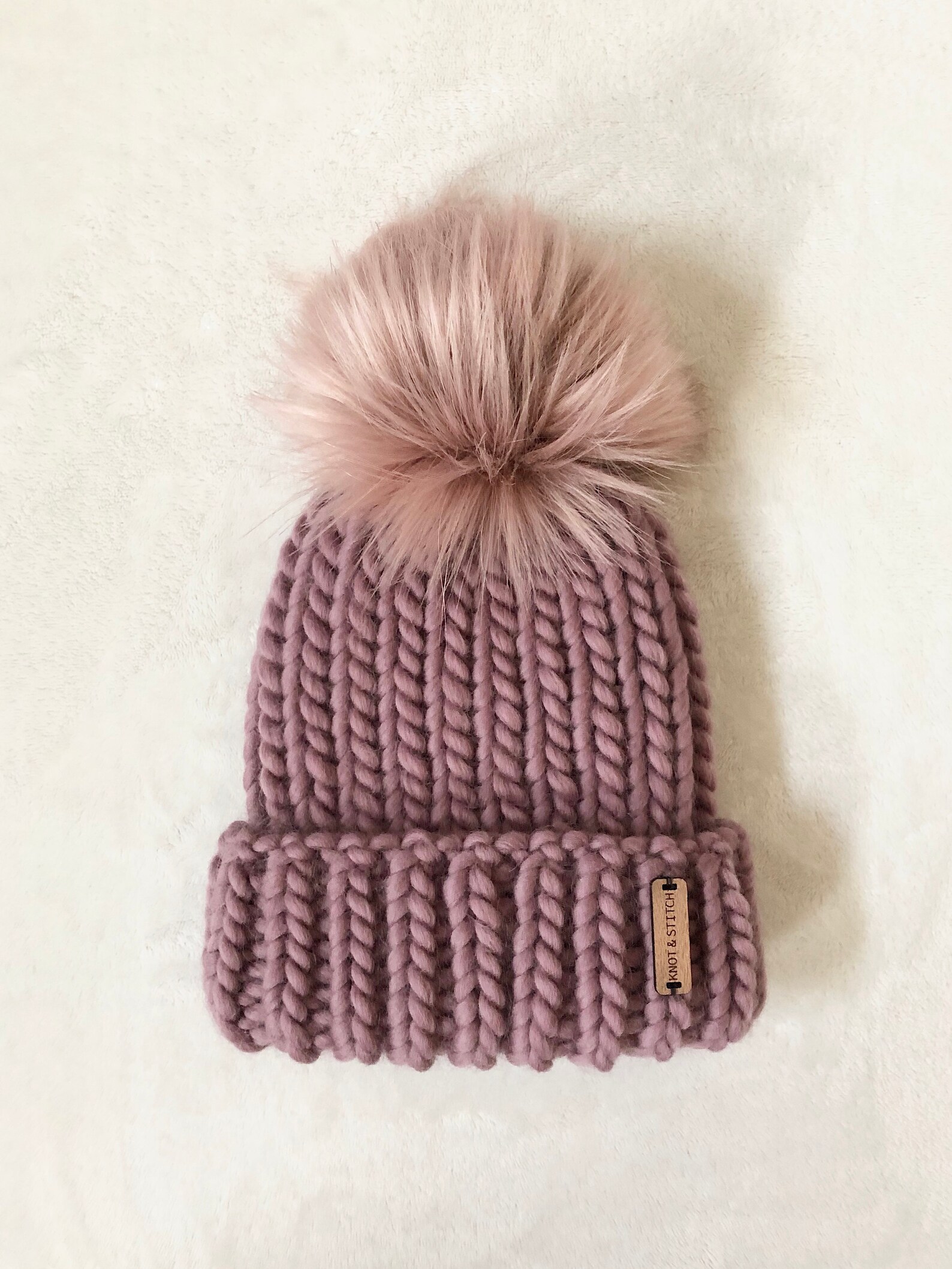 Luxury Knit Beanie the Dawson Beanie Faux Fur Pom Mauve Etsy Canada