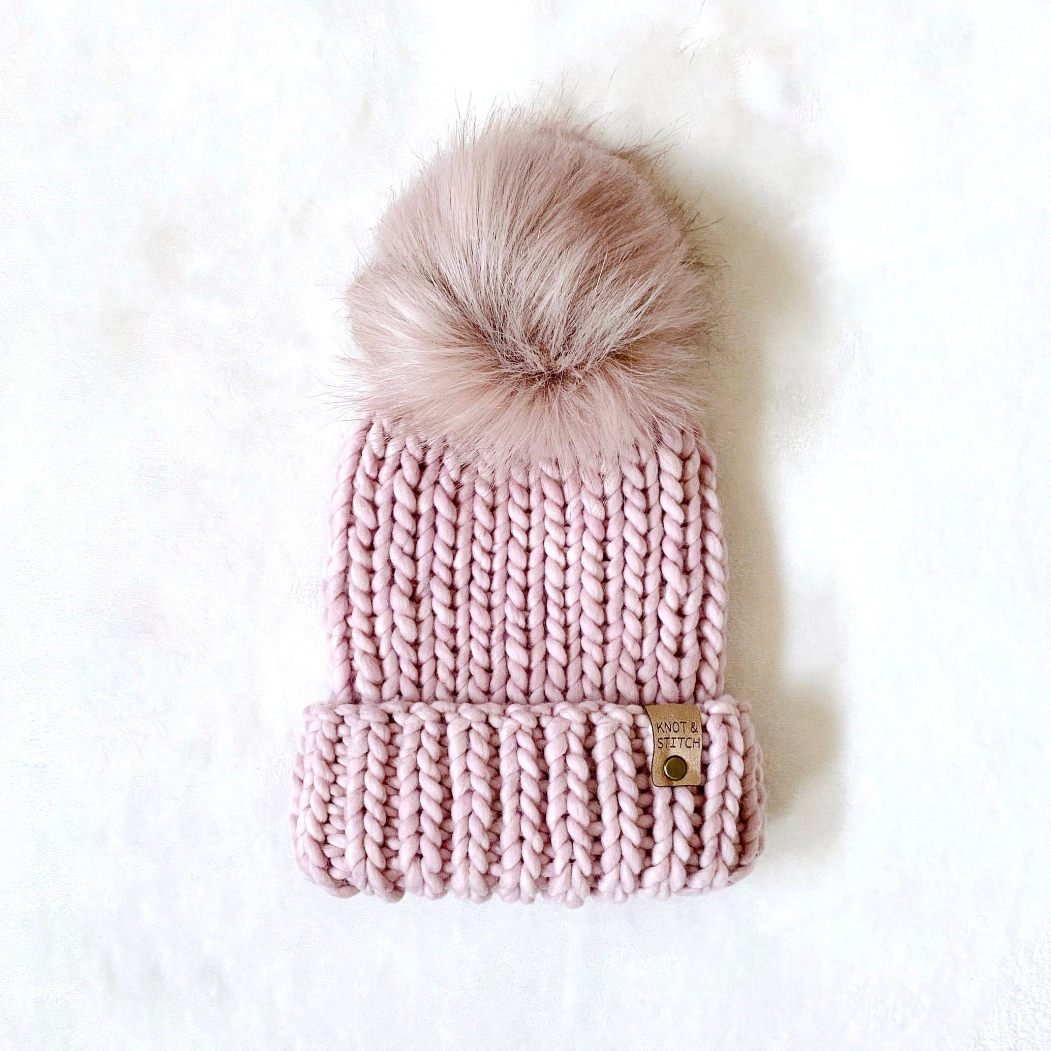 Luxury Knit Beanie The Dawson Beanie Faux Fur Pom OOAK Adult