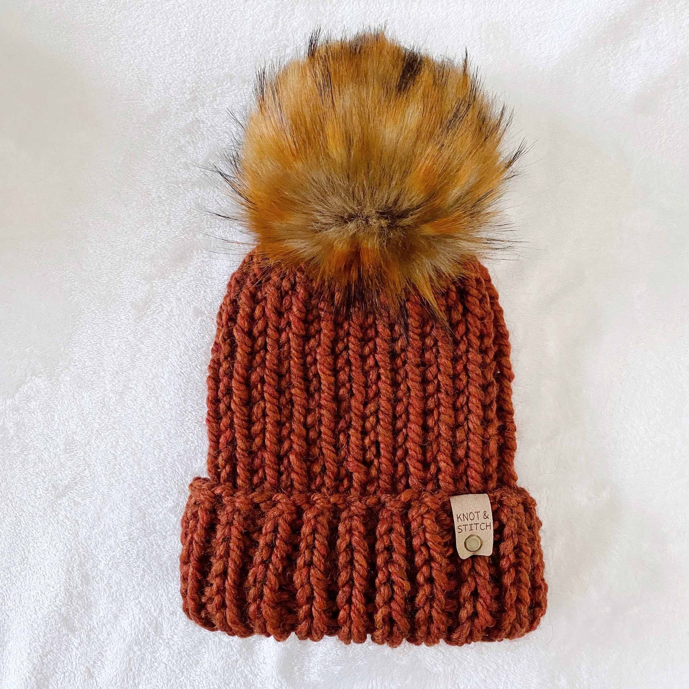 The Dawson Beanie Faux Fur Pom Pom Adult Size Knit Beanie — Knot