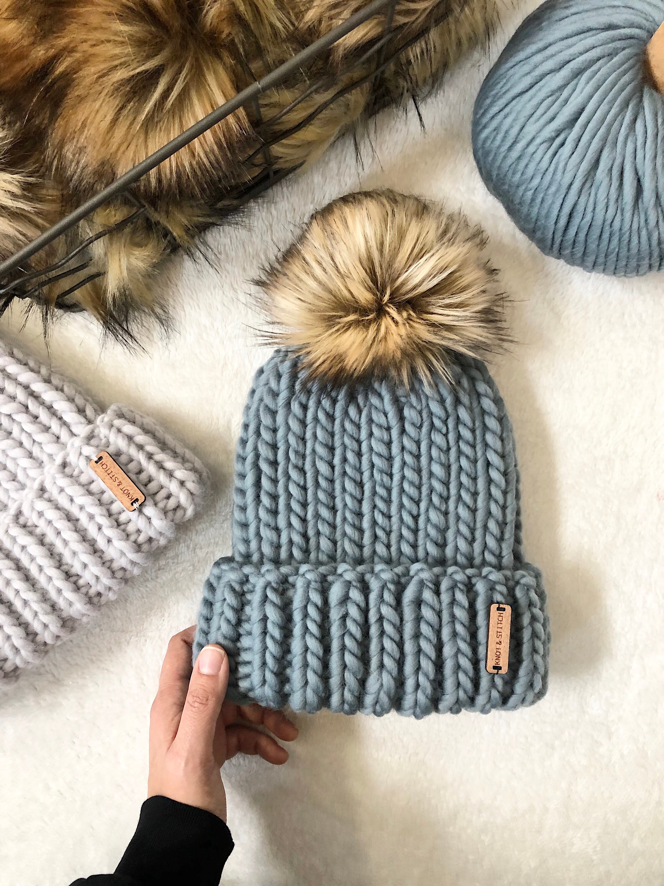 Luxury Knit Beanie The Dawson Beanie Faux Fur Pom Lead Adult