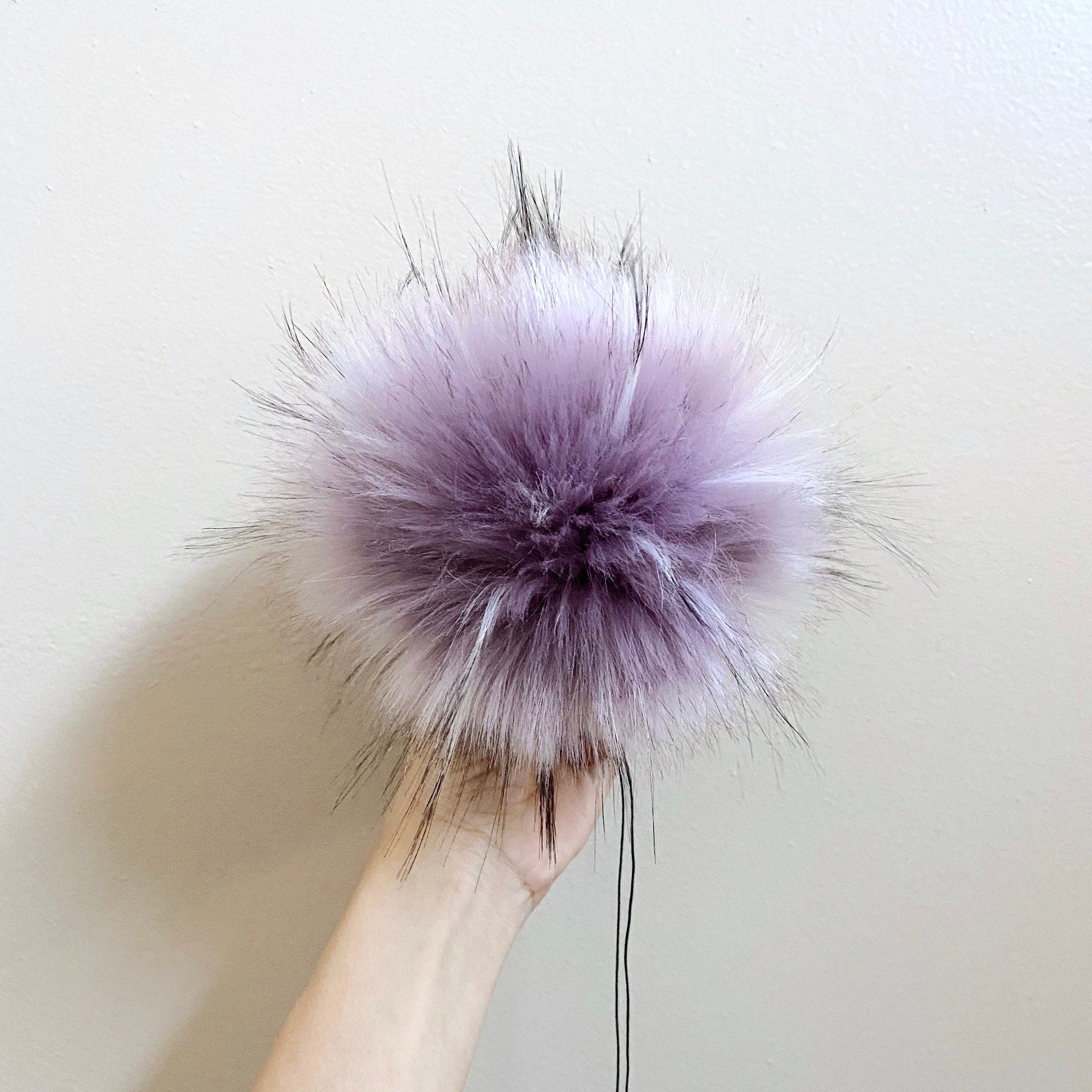 Custom Size Orchid Faux Fur Pom Poms for Crochet Crafts Hats and Beanies  Light Pastel Purple Pompom With Button Snap Ties or Loop 3 6 Inch 