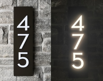 Bespoke LED House Number Sign - Solid Aluminum, Dark Bronze, Vertical, Coconut White 6" Numbers, Dusk to Dawn, Commercial Grade