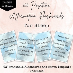 100 Affirmation Flashcards for Sleep | Printable PDF | Canva Template | Short Positive Affirmations for Bedtime | Affirmations Before Sleep
