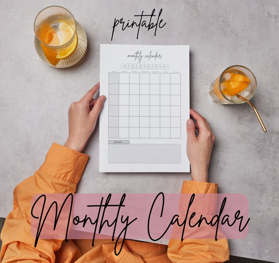 Grey Calanders Monthly Calendar Undated Printable Minimalist Grey-scale - Etsy