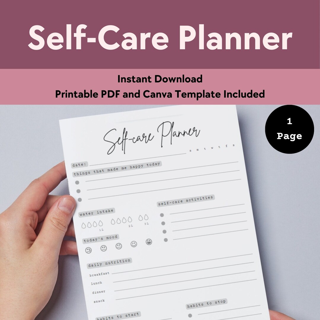 Self-care Planner | Printable PDF Undated Planner and Canva Template