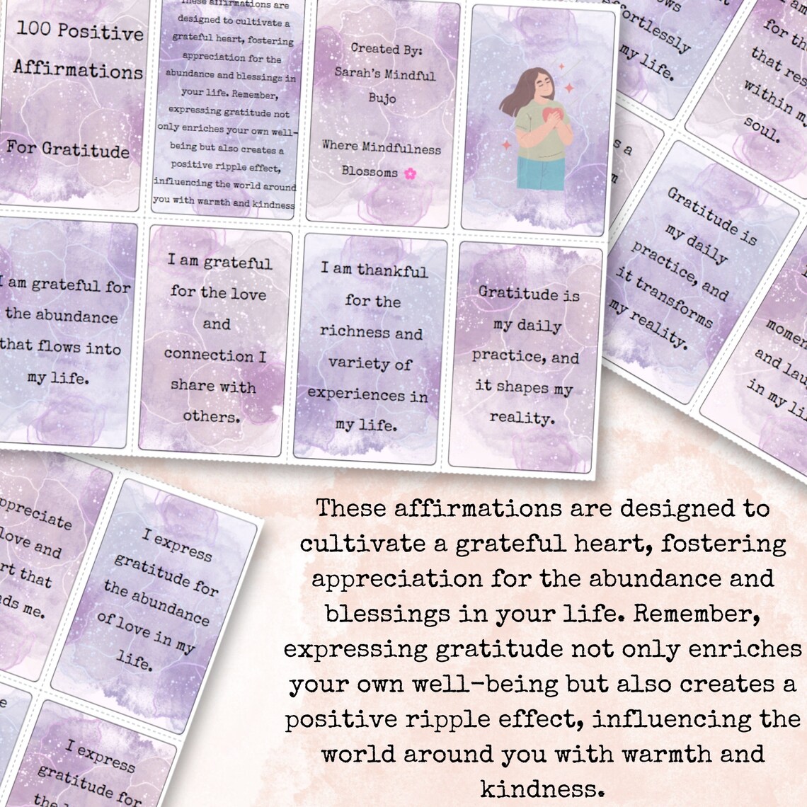 100 Affirmation Flashcards for Gratitude | Printable PDF | Canva ...