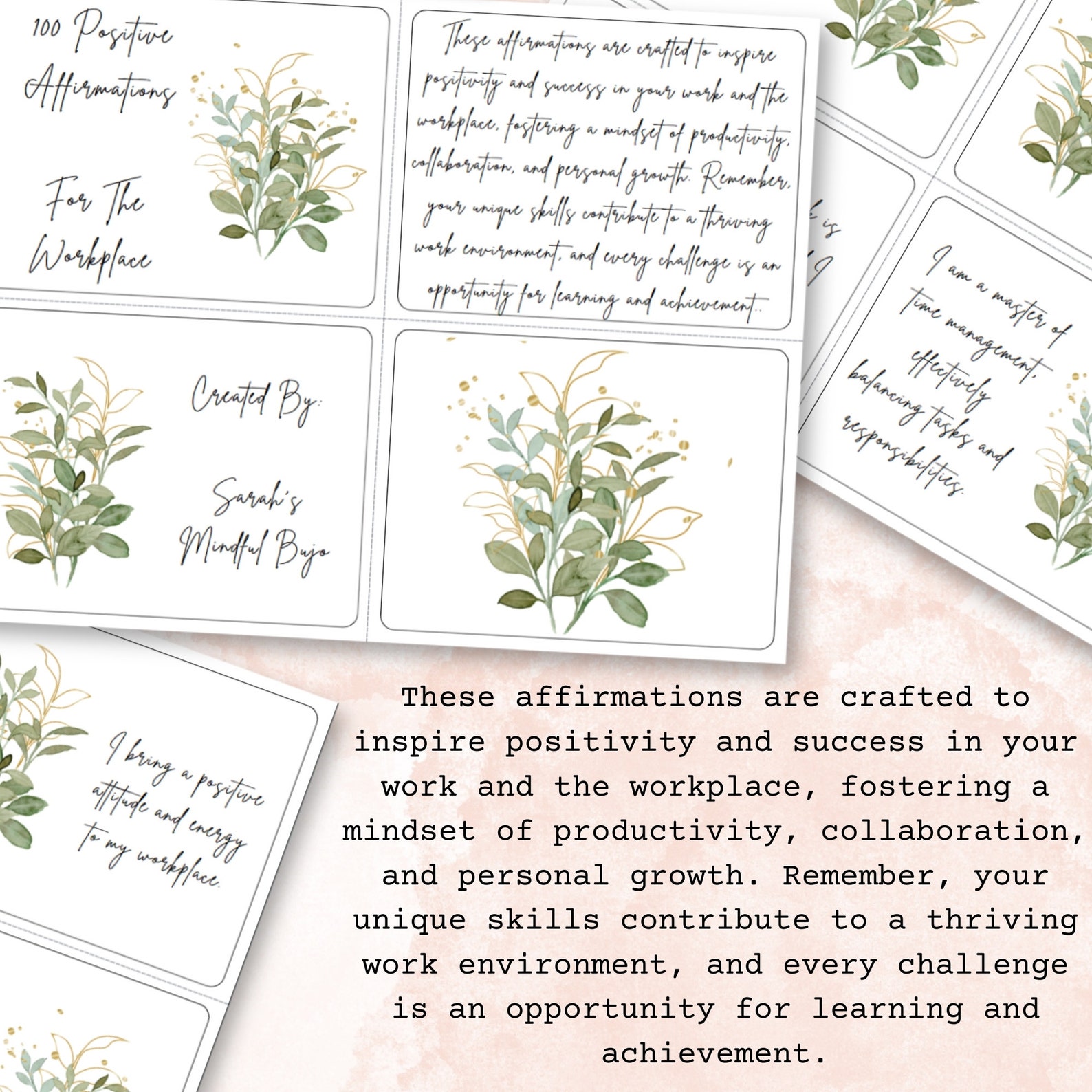 100 Affirmation Flashcards for the Workplace | Printable PDF | Canva ...