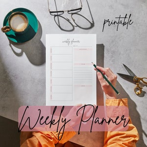 Weekly Planner Monday Start Undated Printable Minimalist Pink
