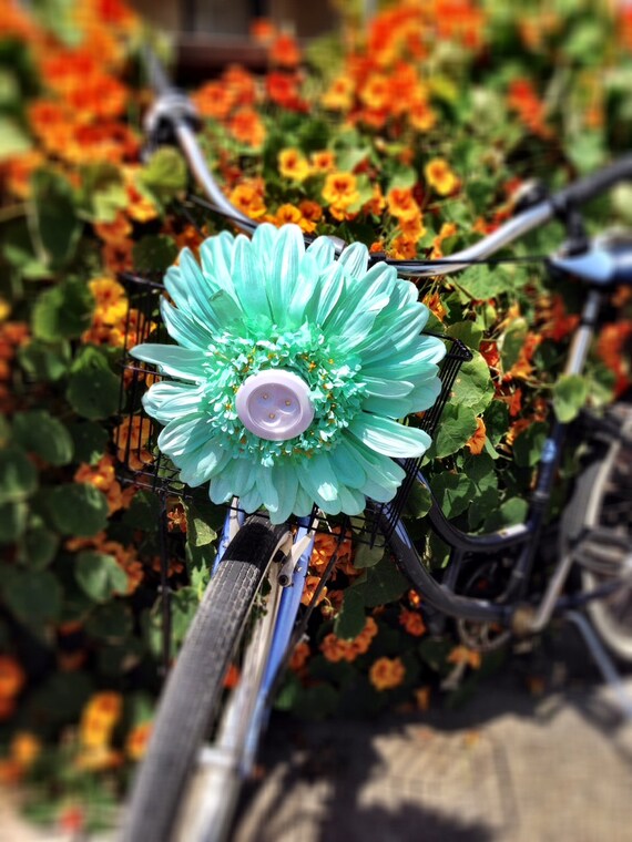 mint green bike with basket