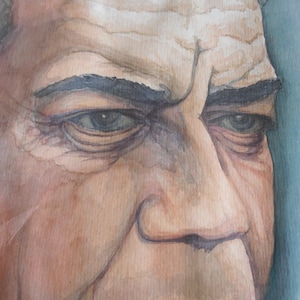 vintage original watercolor painting, man&#39;s portrait signed Stamatelis Α. Σταματέλης