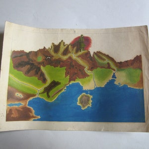 40er Jahre Aquarell Karte von Mazedonien, Griechenland mit Soldaten, griechischen Bürgerkrieg 1946 1949