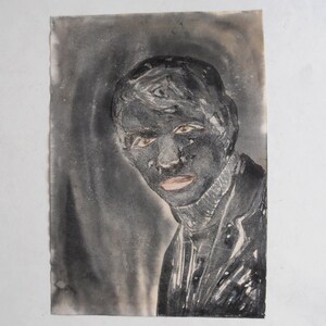 vintage original mixed media, man&#39;s portrait signed