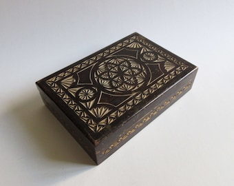 vintage 50's hand carved wooden box, jewelry box