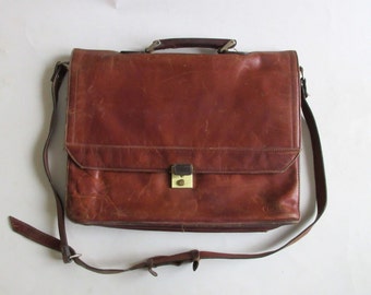 vintage brown genuine leather briefcase, shoulder bag Cobra