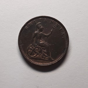 1862 antique copper coin, Ionian Islands State, Britannia, 1 lepton