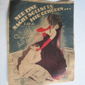antique 20&#39;s music sheet nur eine nacht sollst du mir gehören Richard Rillo Oskar Geiger Germany