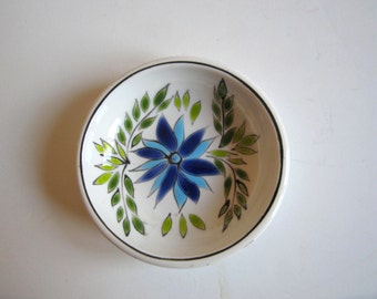 vintage hand painted ceramic plate, ash tray made in Greece by keramikos, signed by Clarisse