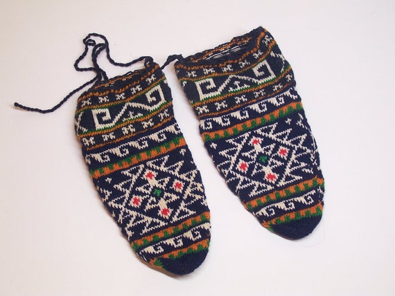 antique wool socks, hand knitting, folk art greece - image 1