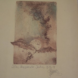 vintage original etching,engraving, gravure, &quot;The Upcoming Year&quot;, signed
