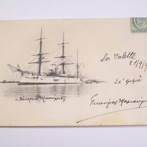 1900 Cartolina greca - Nave militare "Admiral Miaoulis" inviata ad A. Kanaris