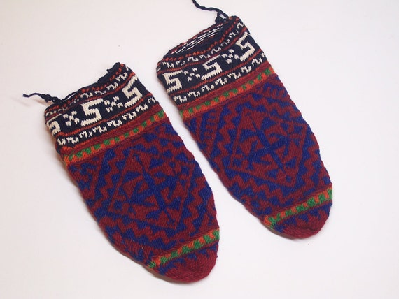 antique wool socks, hand knitting, folk art greece - image 1