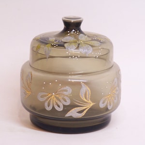 vintage dark glass jar, hand painted with flowers