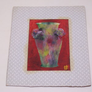 vintage original painting, signed, vase
