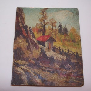 vintage original oil painting, mountain landscape, signed