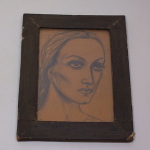 antique original drawing, female portrait